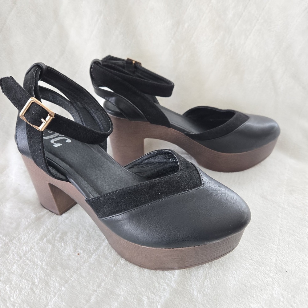 JG Y2K Mary Jane Platform Sz 7 Chunky Heel Black Preppy Holiday Ankle Strap